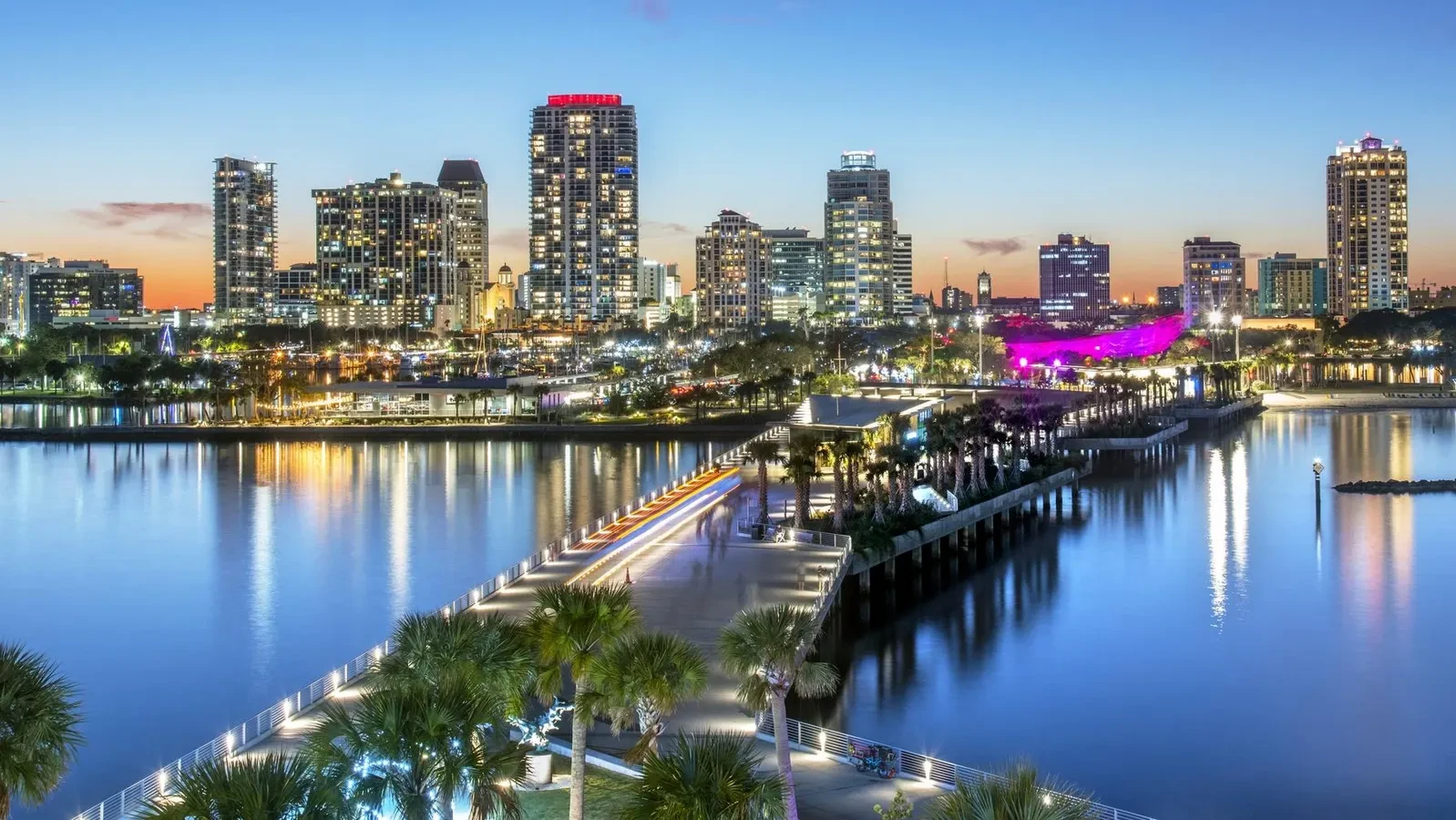 St. Pete beach waterfront at sunset